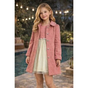 Pink Heart Textured Pea Coat and Glitter Tulle Dress Set Toddler 3T Excellent